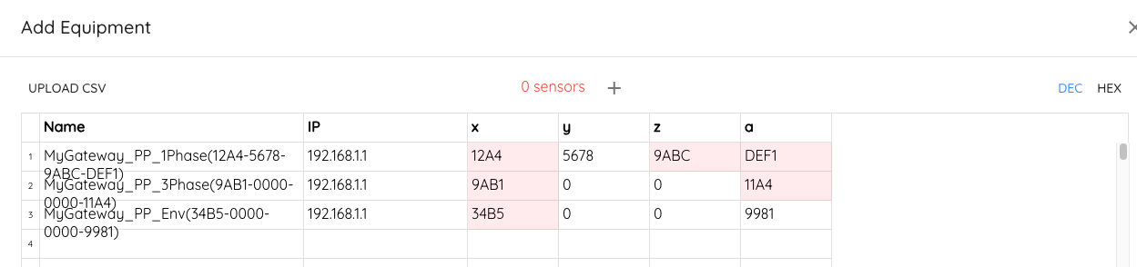 Add Equipment Bulk CSV