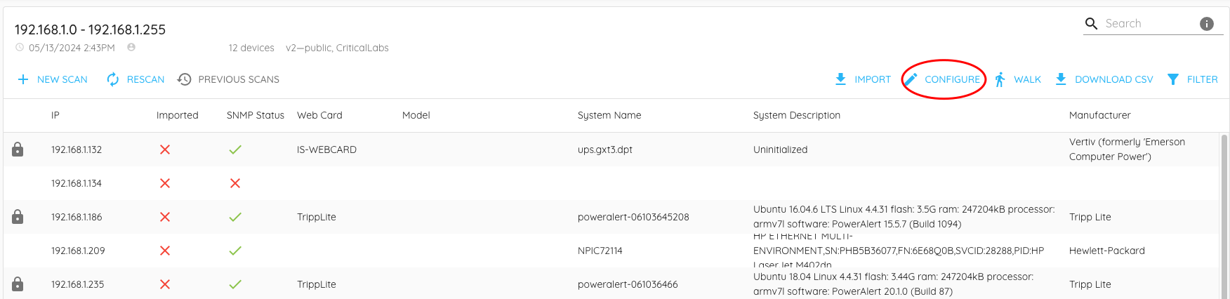 Configure Button on Scan Page