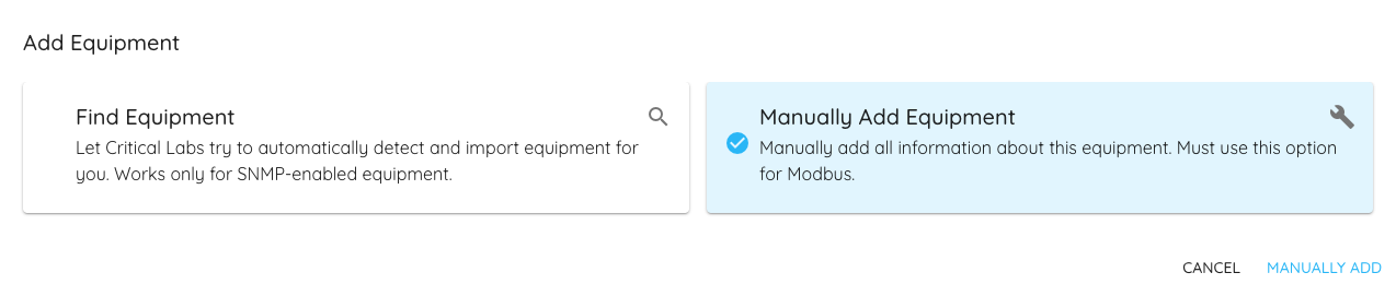 Manually Add Equipment