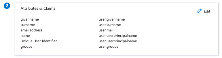 Azure SSO Settings Attributes and Claims